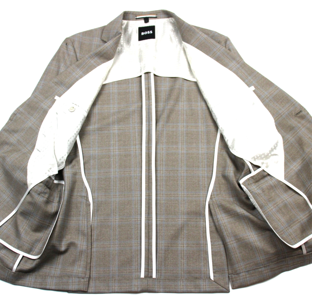 Hugo Boss H-Hutson-233 Blazer Mens 4 R Sand Blue Plaid Wool Slim Fit Sport Coat - Picture 7 of 11